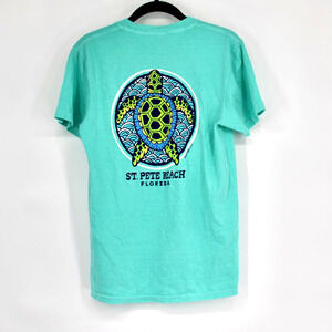 Big Hed Designs St Pete Beach Short Sleeve Tee Shirt Adult Size Small in Teal